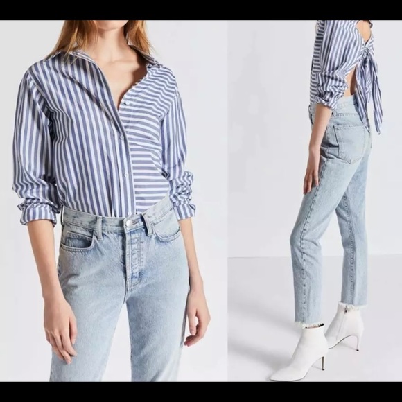 The Des Open-back Striped Shirt In Blue Lagoon Size 3 Large - Picture 9 of 10